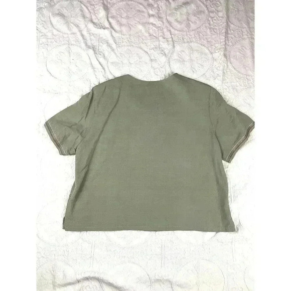 VTG Koret Petites Women's Gray Green Top Sz 14 Embroidered Buttons - Picture 5 of 11